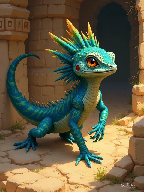 Cuetzpalin — Aztec card